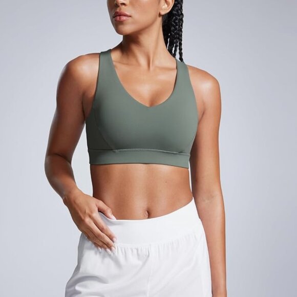 CRZ Yoga ButterBreeze Criss Cross Back Sports Bra - Medium Grey Sage - NWT - Picture 2 of 8
